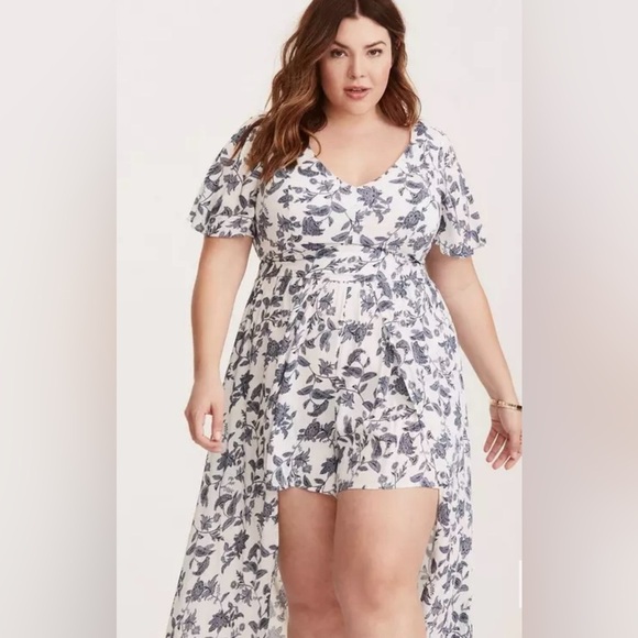 Torrid Maxi Challis Walkthrough Dress Blue Floral Paisley Maxi Romper Women Sz10 - Picture 4 of 14